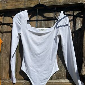 Babaton White Long Sleeve Bodysuit